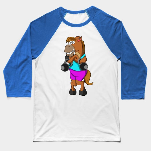 Horse at Laughing with Dumbbells Baseball T-Shirt by Markus Schnabel